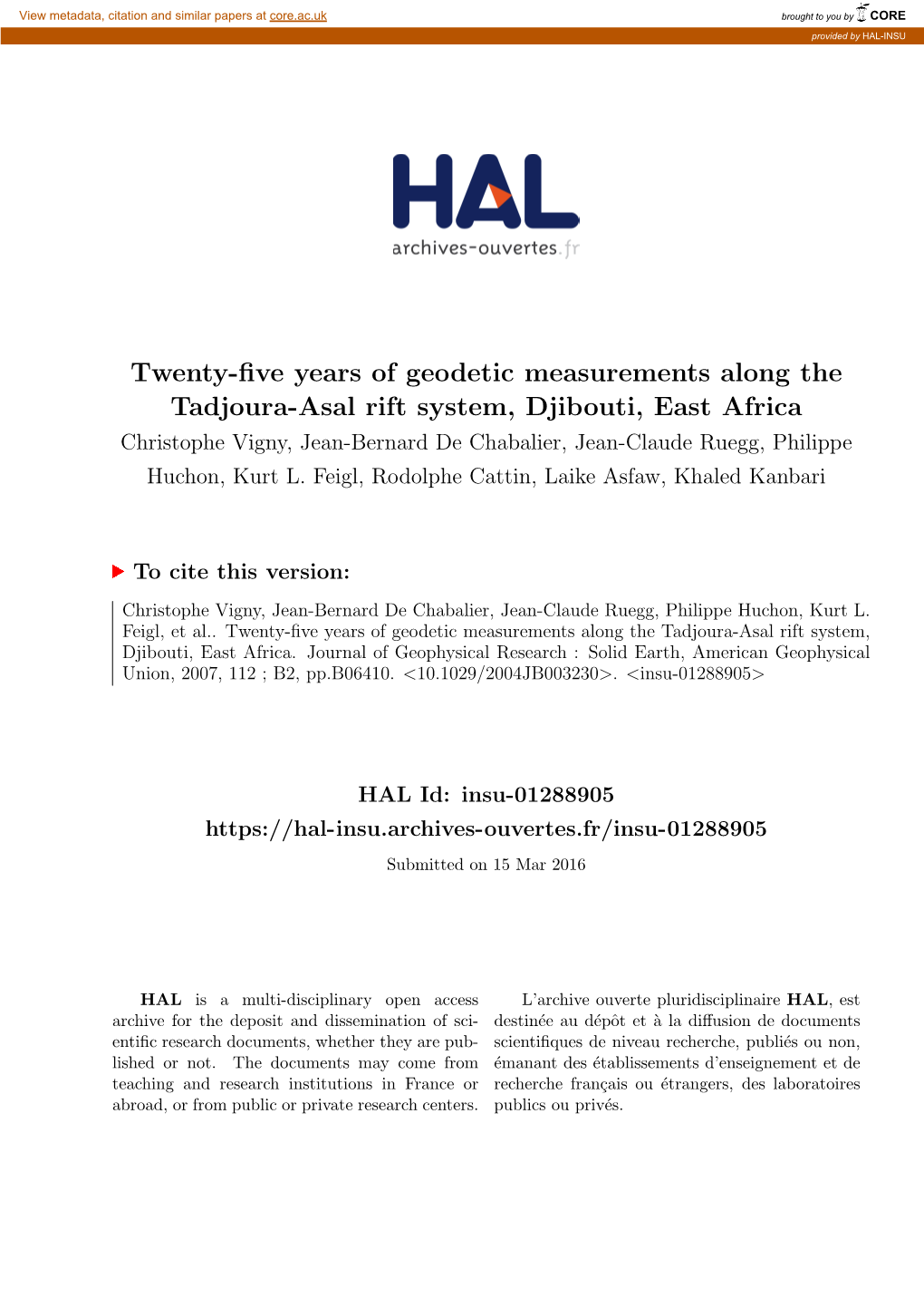 Twenty-Five Years of Geodetic Measurements Along the Tadjoura