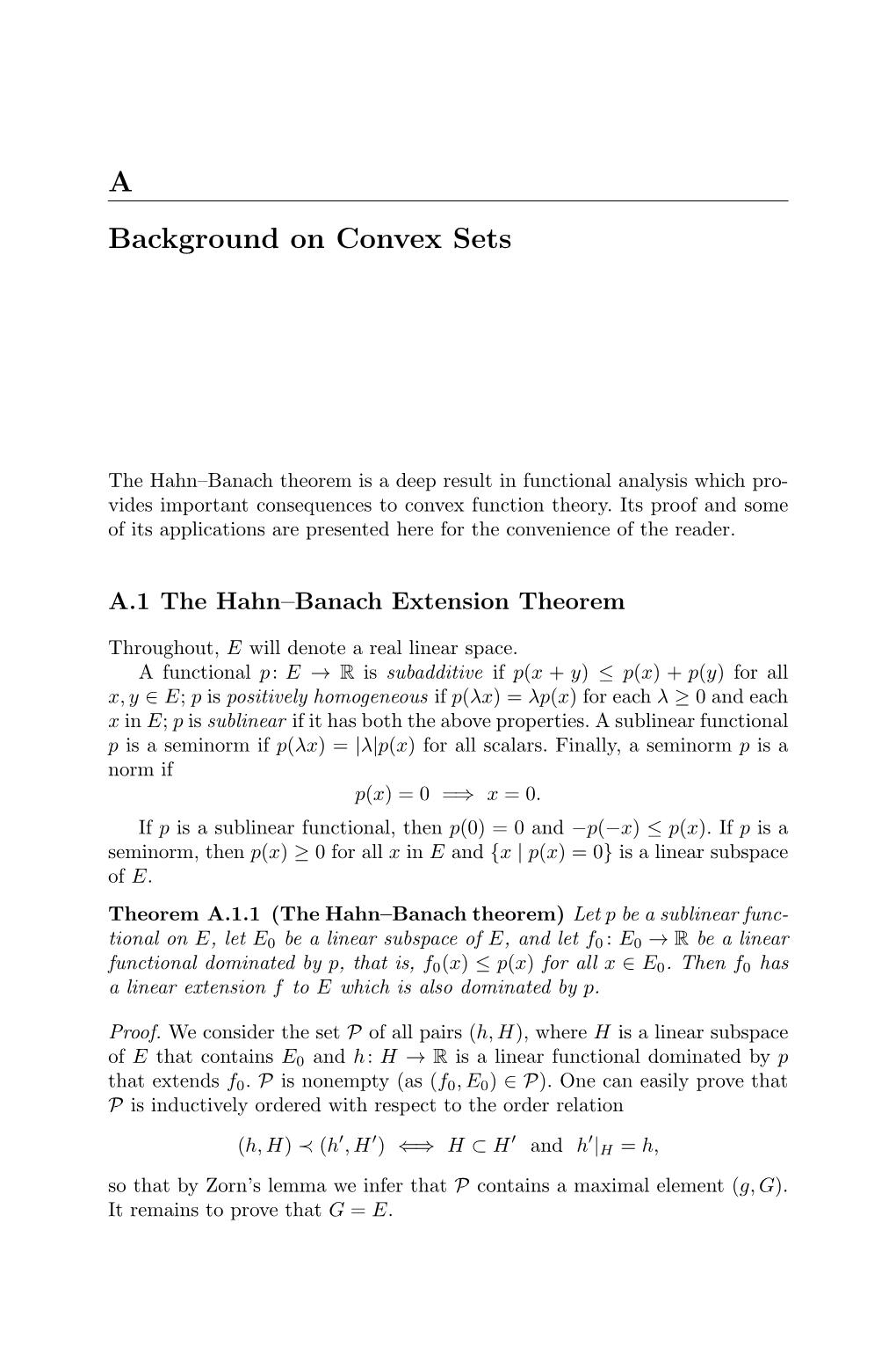 A Background on Convex Sets