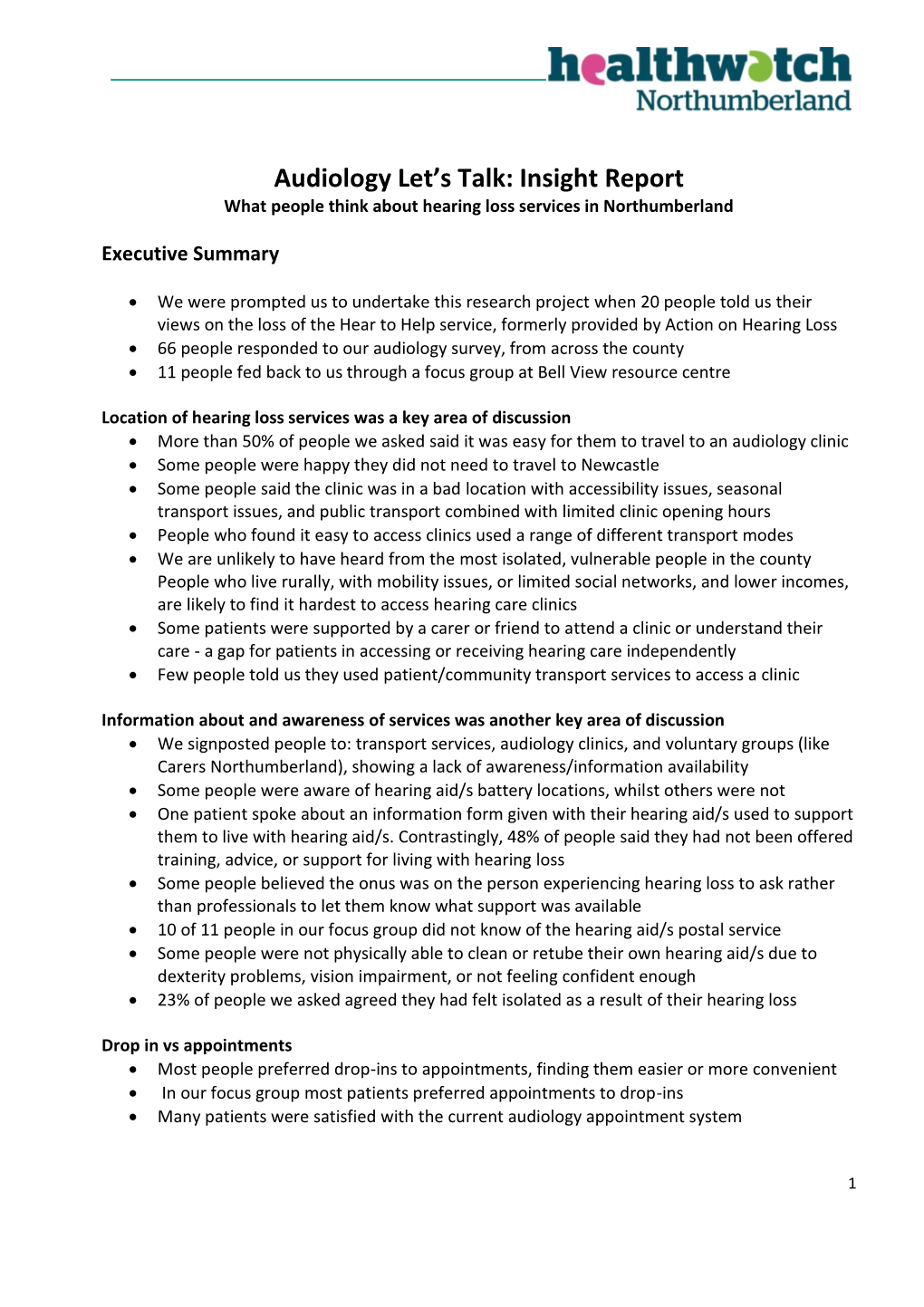 Audiology Let's Talk: Insight Report