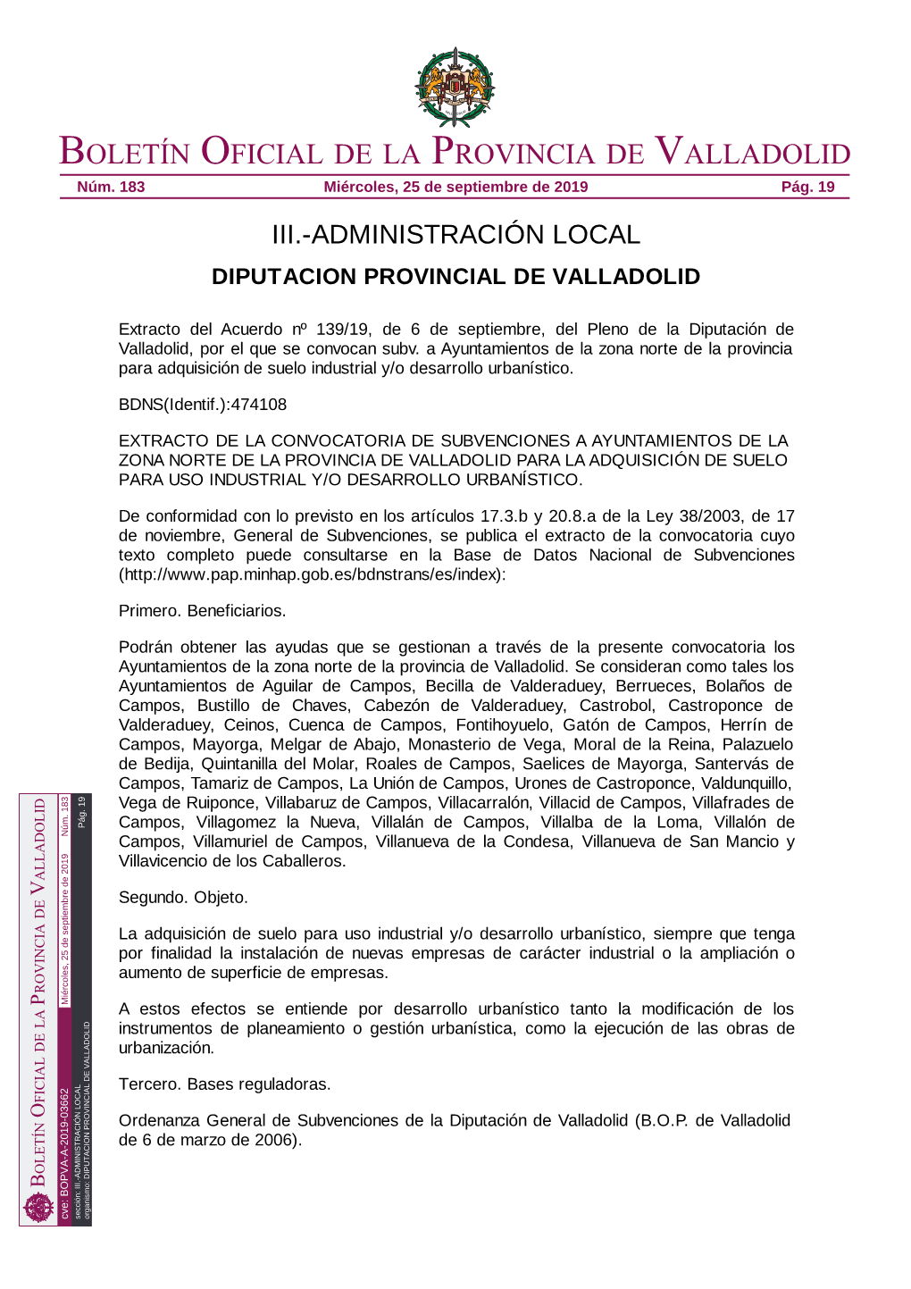 Boletín Oficial De La Provincia De Valladolid Núm