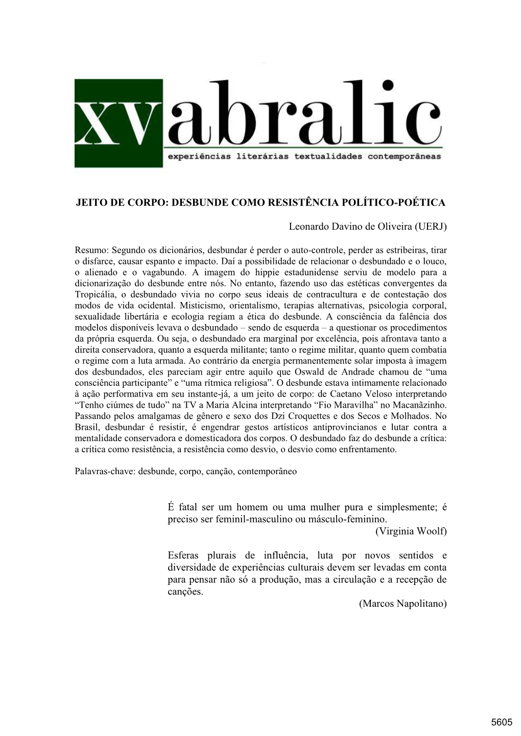 Jeito De Corpo: Desbunde Como Resistência Político-Poética