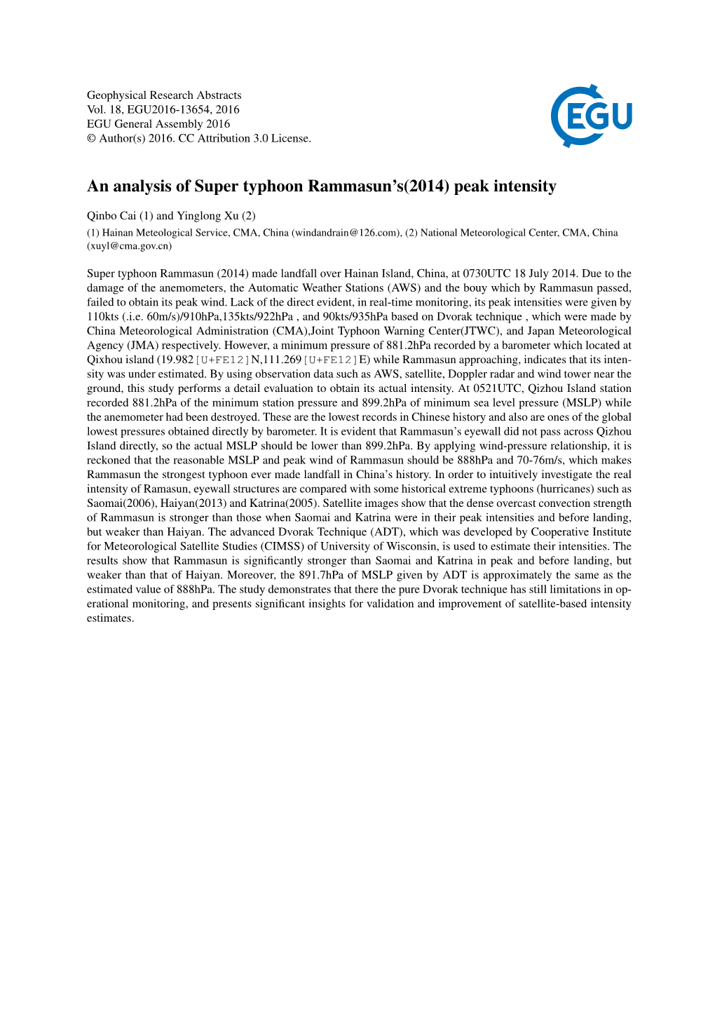 An Analysis of Super Typhoon Rammasun's(2014)