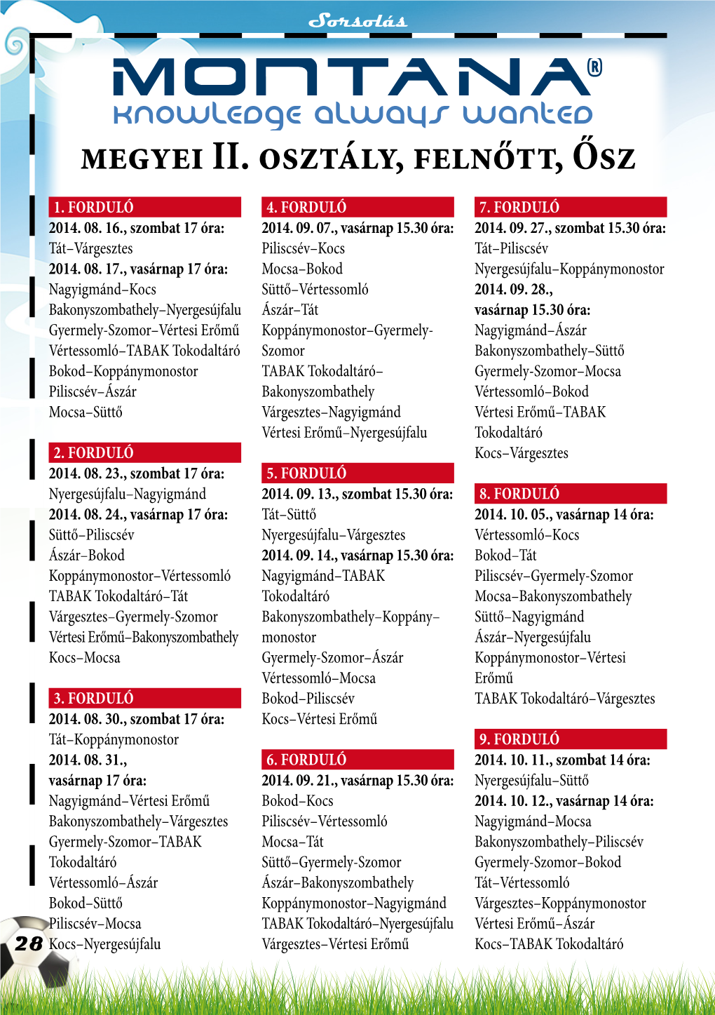 Megyei II. Osztály, Felnőtt, Ősz