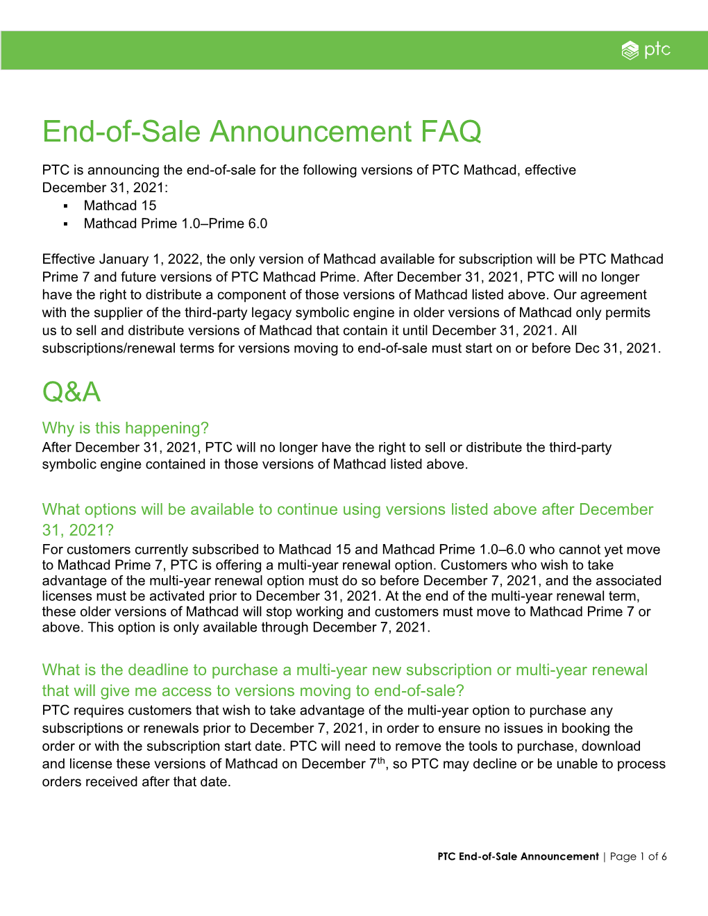 End-Of-Sale Announcement FAQ