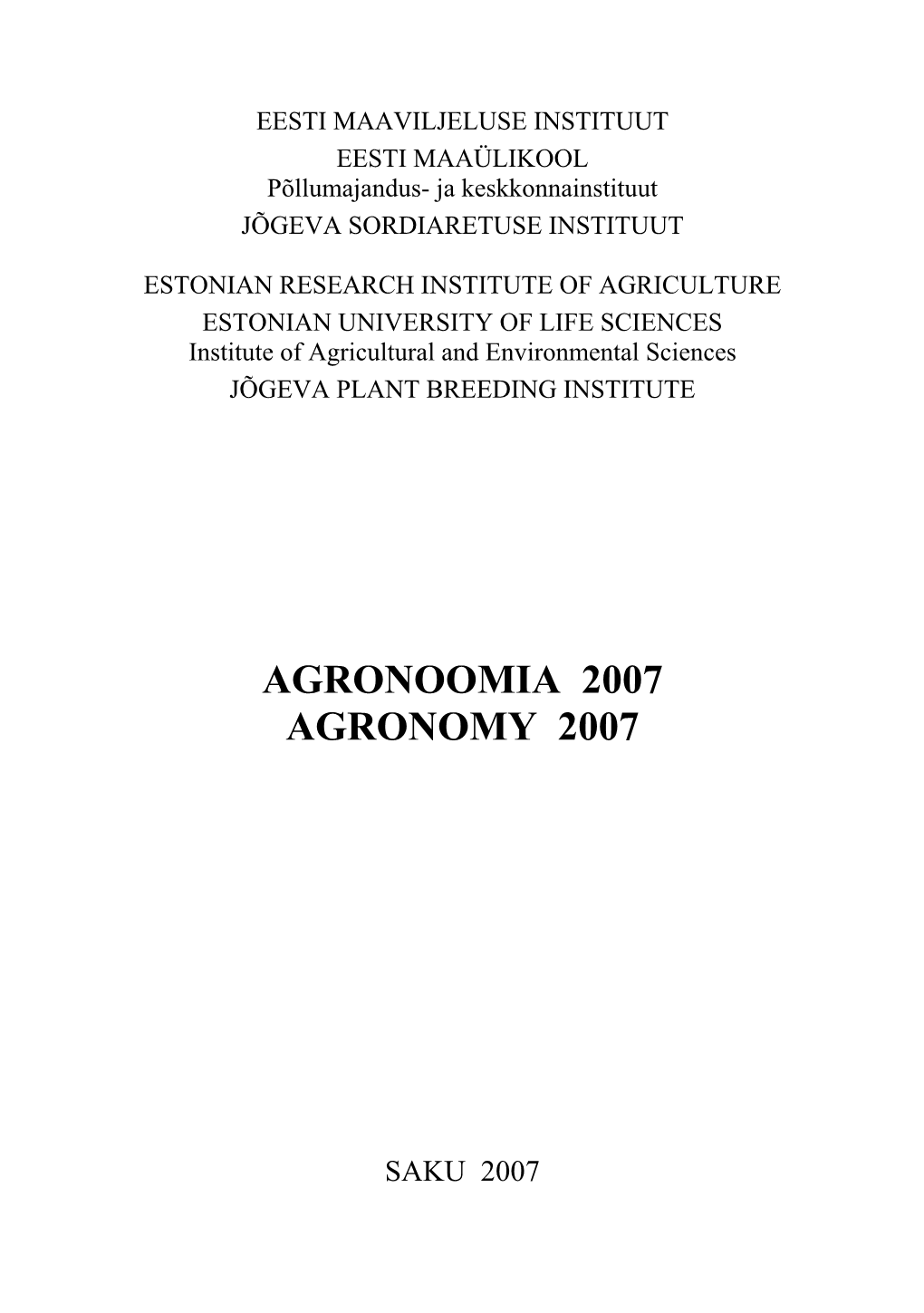 Agronoomia 2007 Agronomy 2007