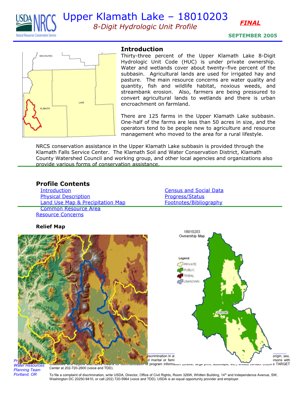 Introduction Thirty-Three Percent of the Upper Klamath Lake 8-Digit Hydrologic Unit Code