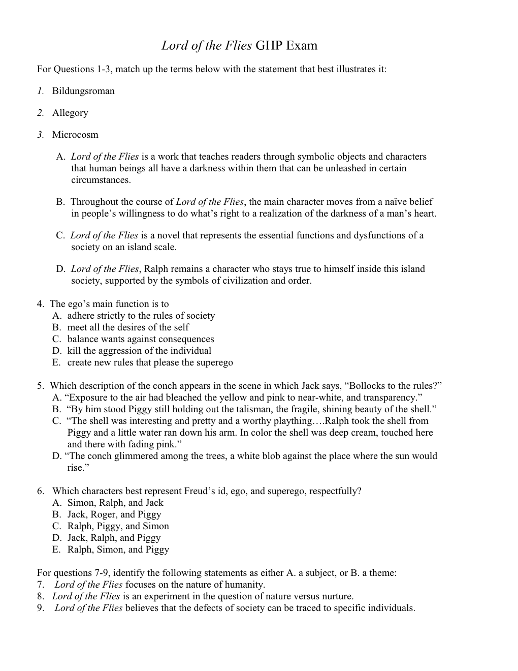 Lotf Exam Study Guide