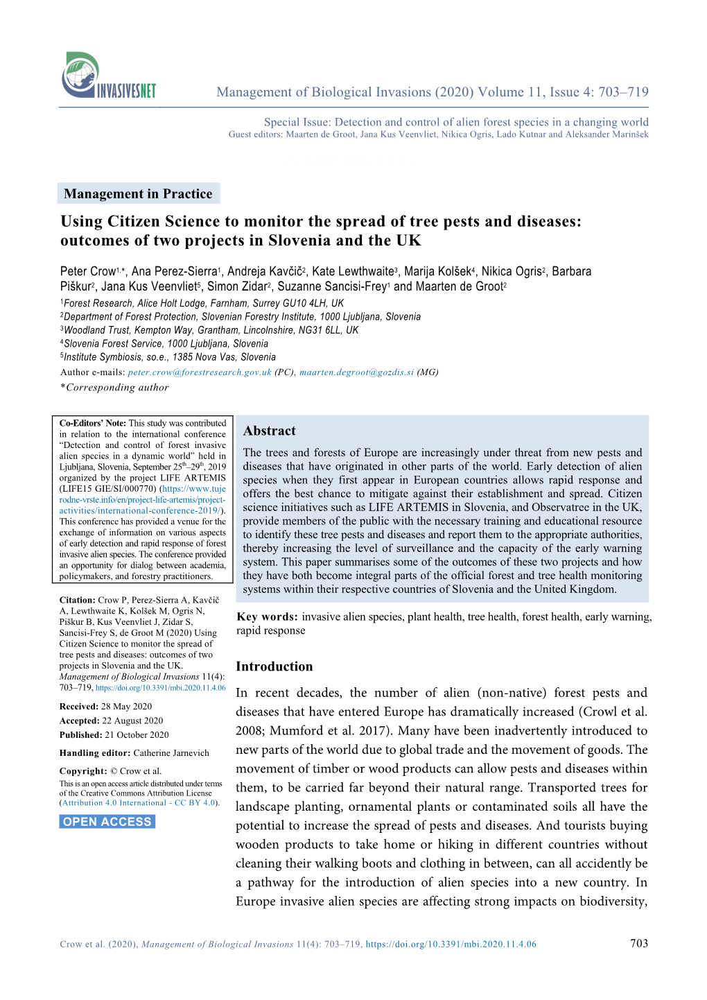 Using Citizen Science to Monitor the Spread of Tree Pests and Diseases: Outcomes of Two Projects in Slovenia and the UK