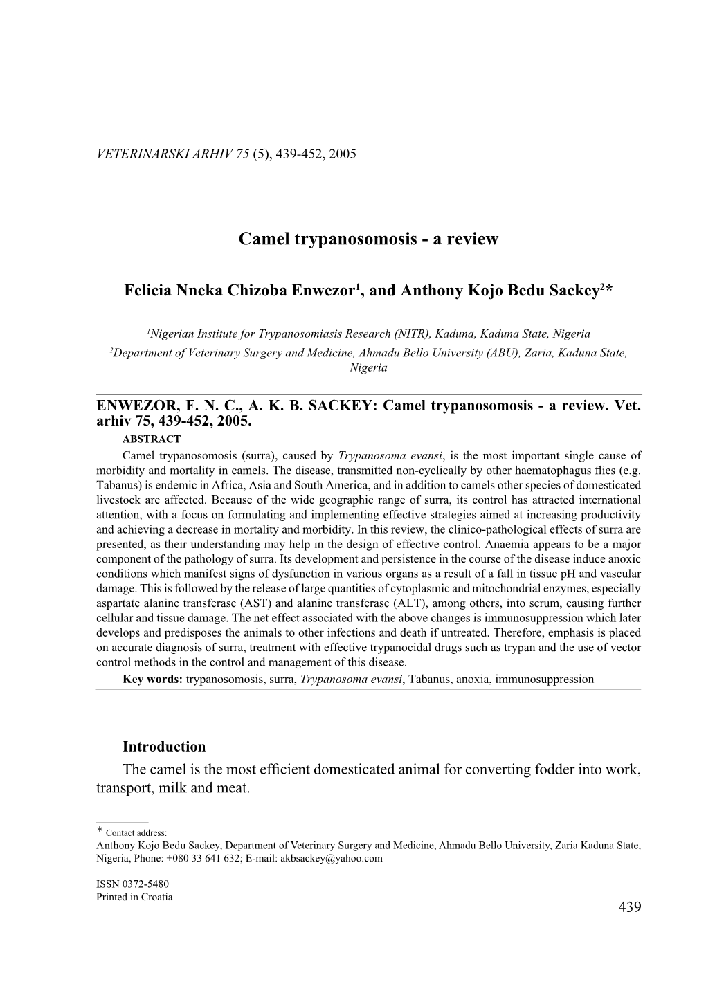 Camel Trypanosomosis - a Review