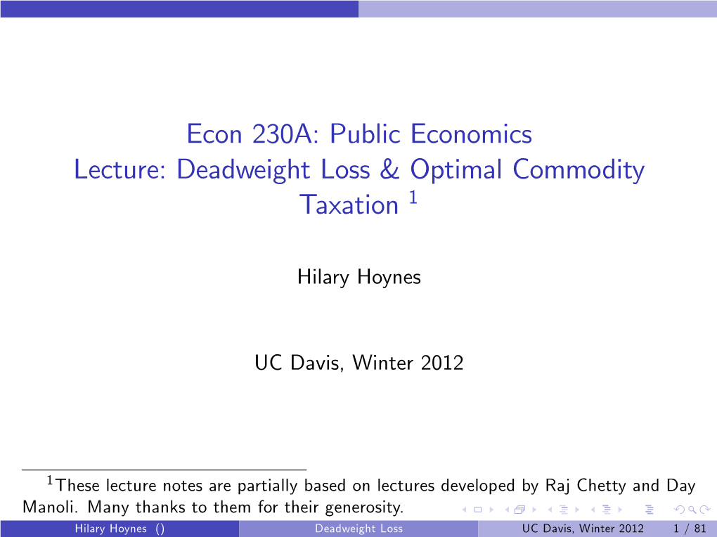 Deadweight Loss & Optimal Commodity Taxation 1