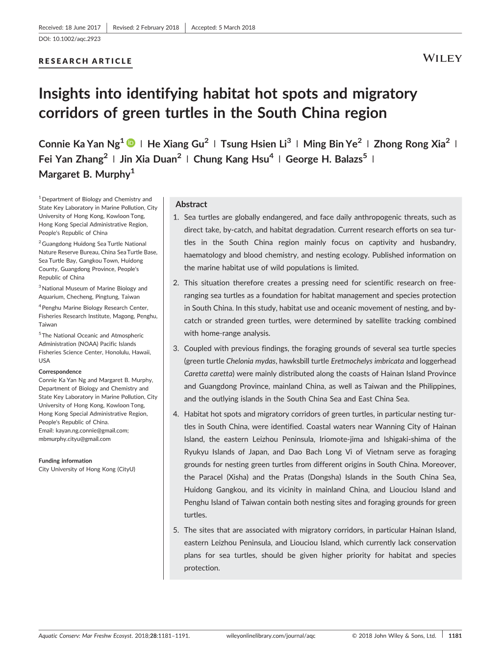 Insights Into Identifying Habitat Hot Spots and Migratory Corridors of Green Turtles in the South China Region