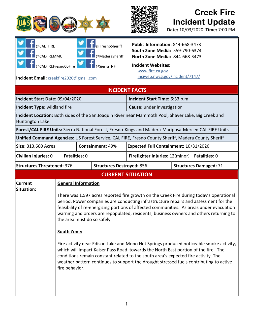 Creek Fire Incident Update