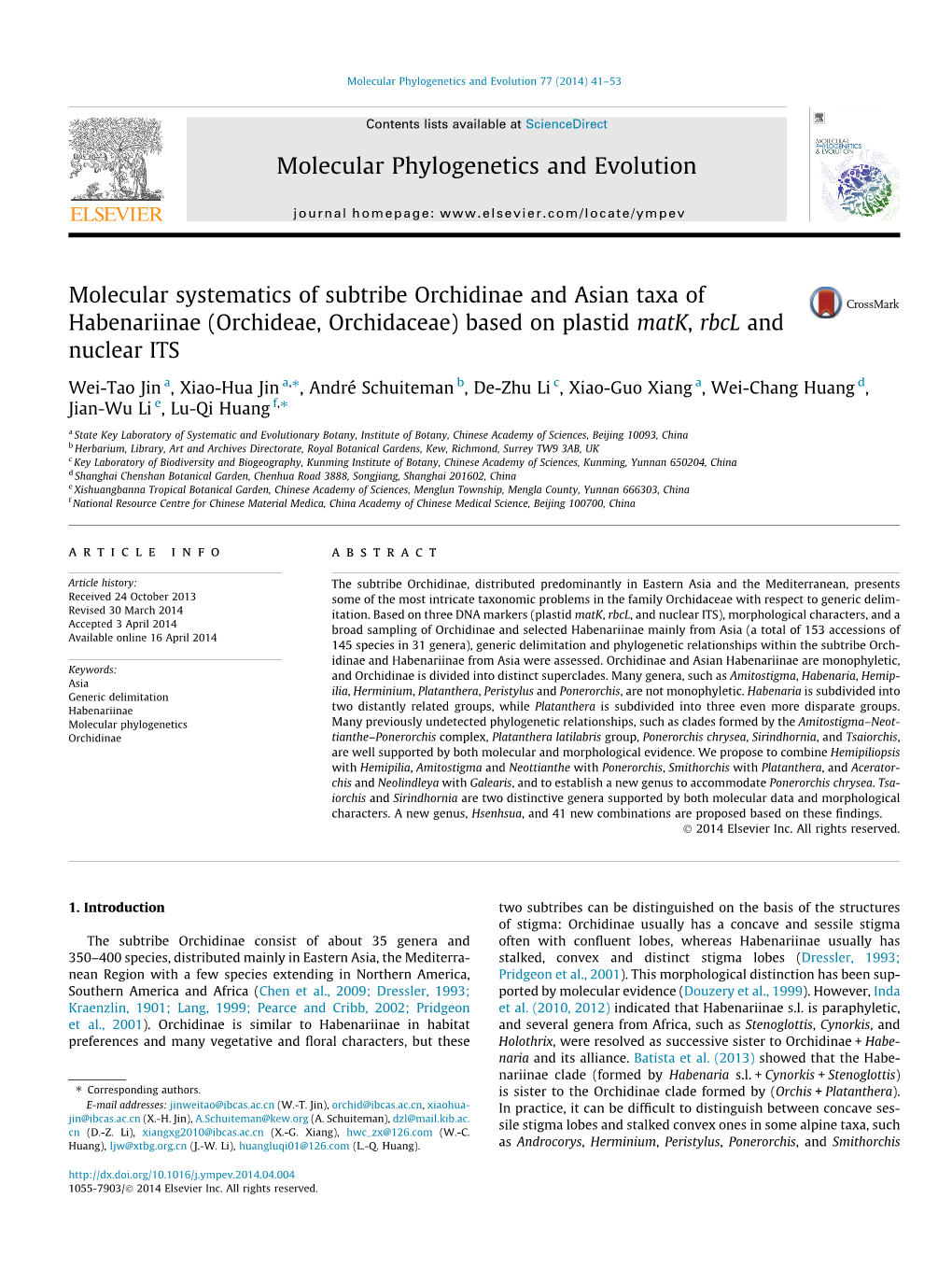 Molecular Systematics of Subtribe Orchidinae And