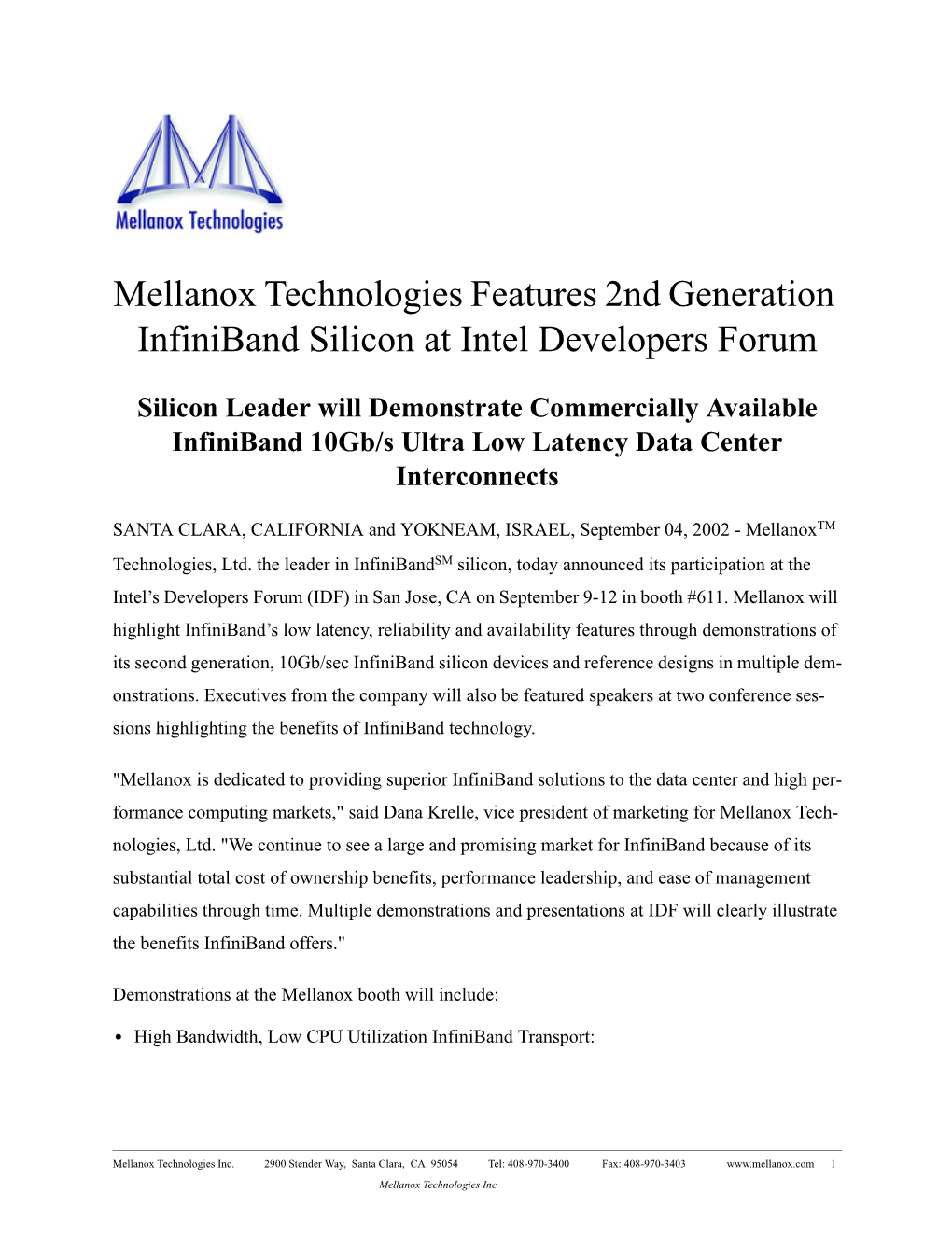 Mellanox Technologies Features 2Nd Generation Infiniband Silicon at Intel Developers Forum