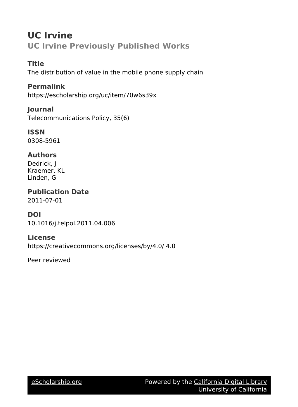 The Distribution of Value in the Mobile Phone Supply Chain