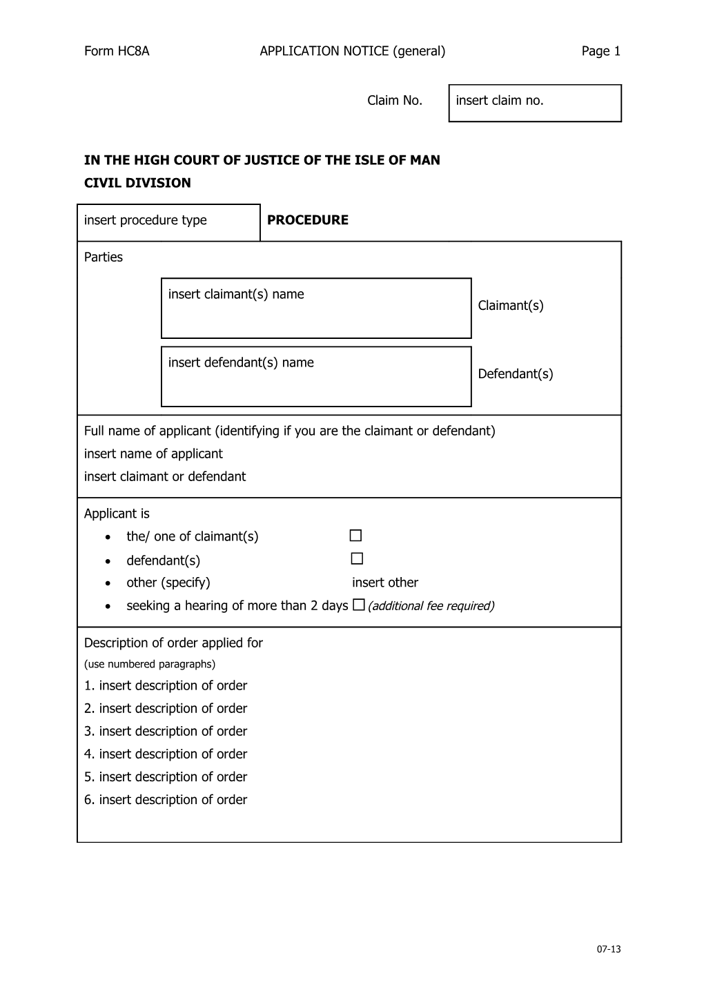 High Court Form