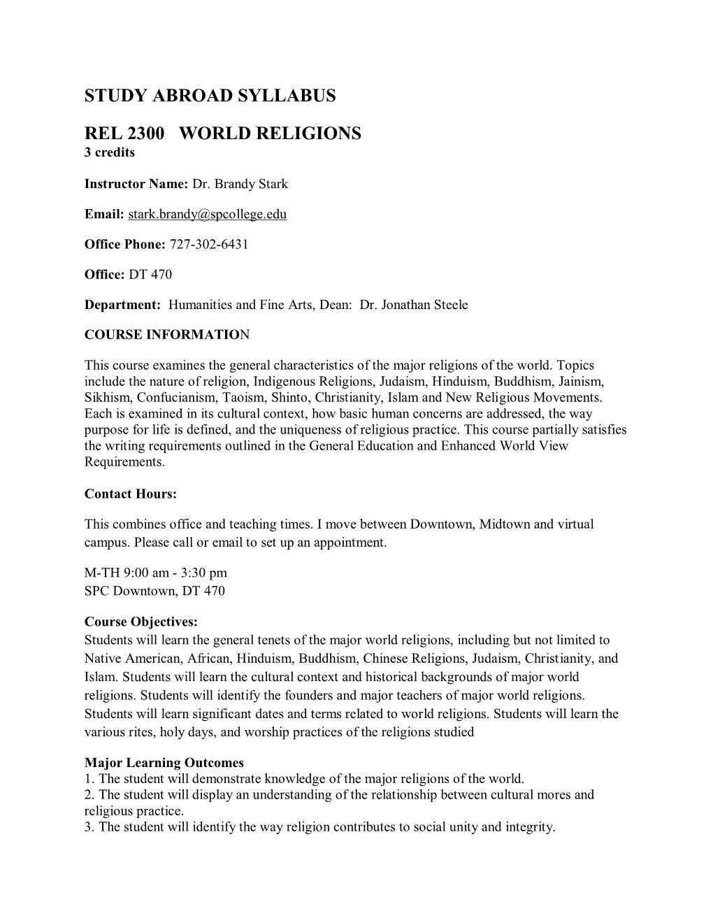 Study Abroad Syllabus Rel 2300 World Religions