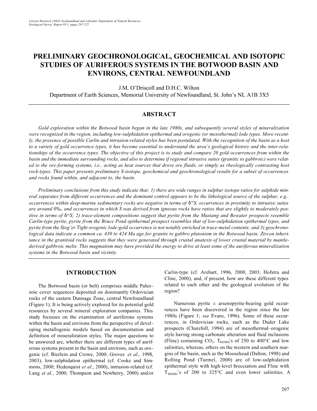 Preliminary Geochronological, Geochemical and Isotopic Studies of Auriferous Systems in the Botwood Basin and Environs, Central Newfoundland