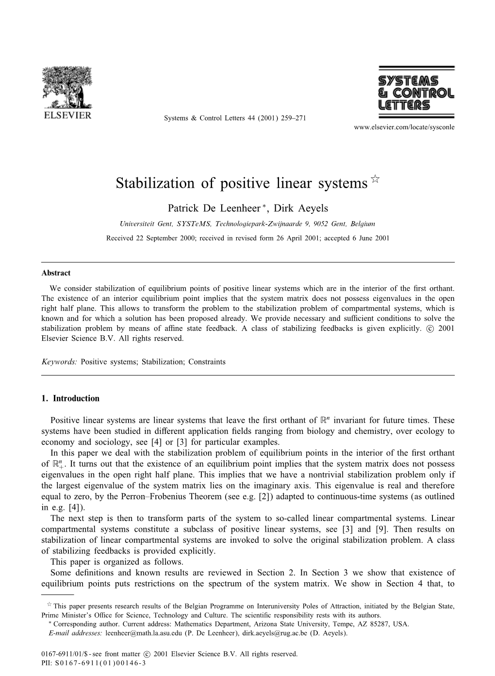 Stabilization of Positive Linear Systems 