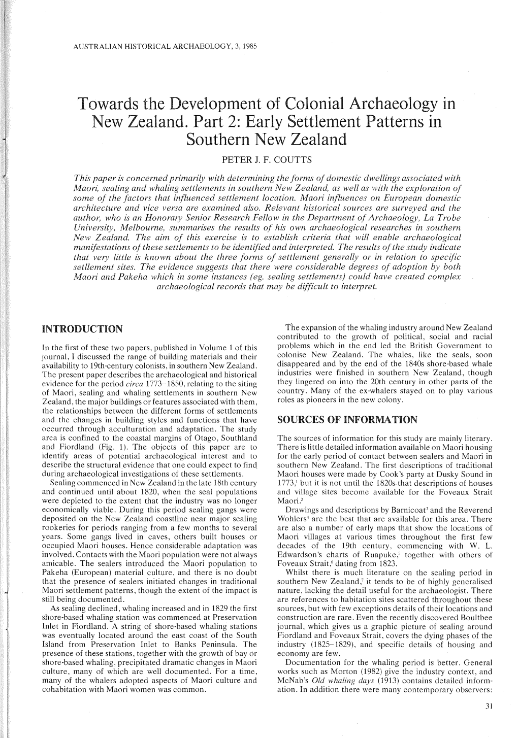 Early Settlement Patterns in Southern New Zealand PETER 1