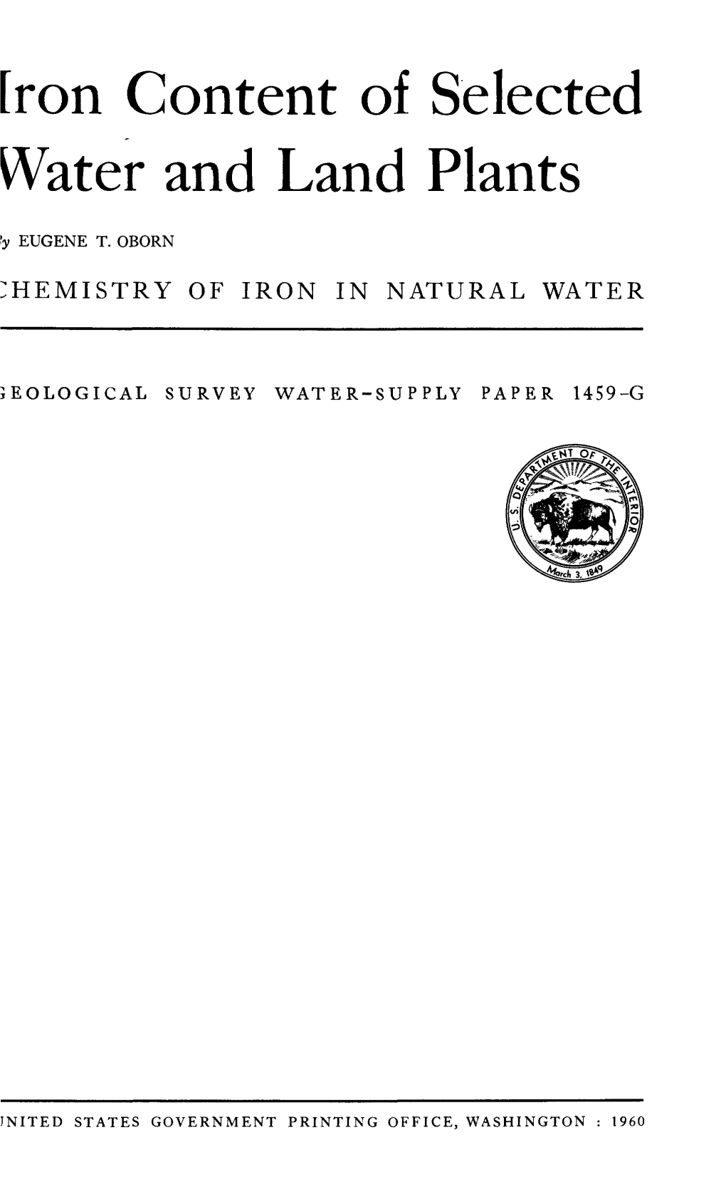 Iron Content of Selected Water and Land Plants Fy EUGENE T