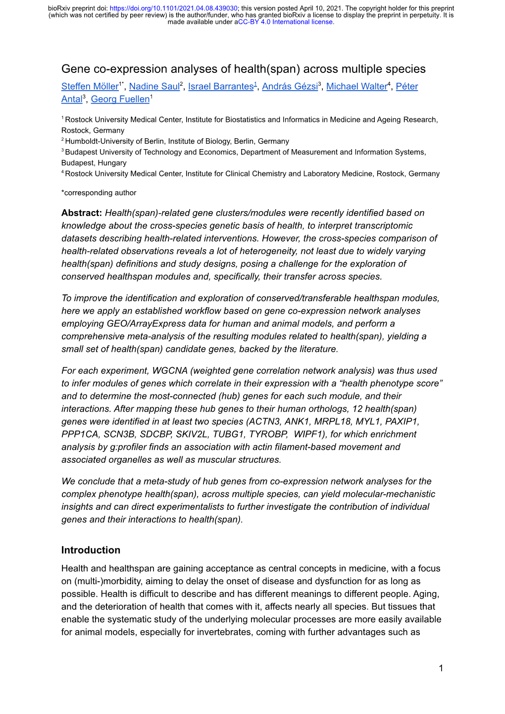 Gene Co-Expression Analyses of Health(Span)