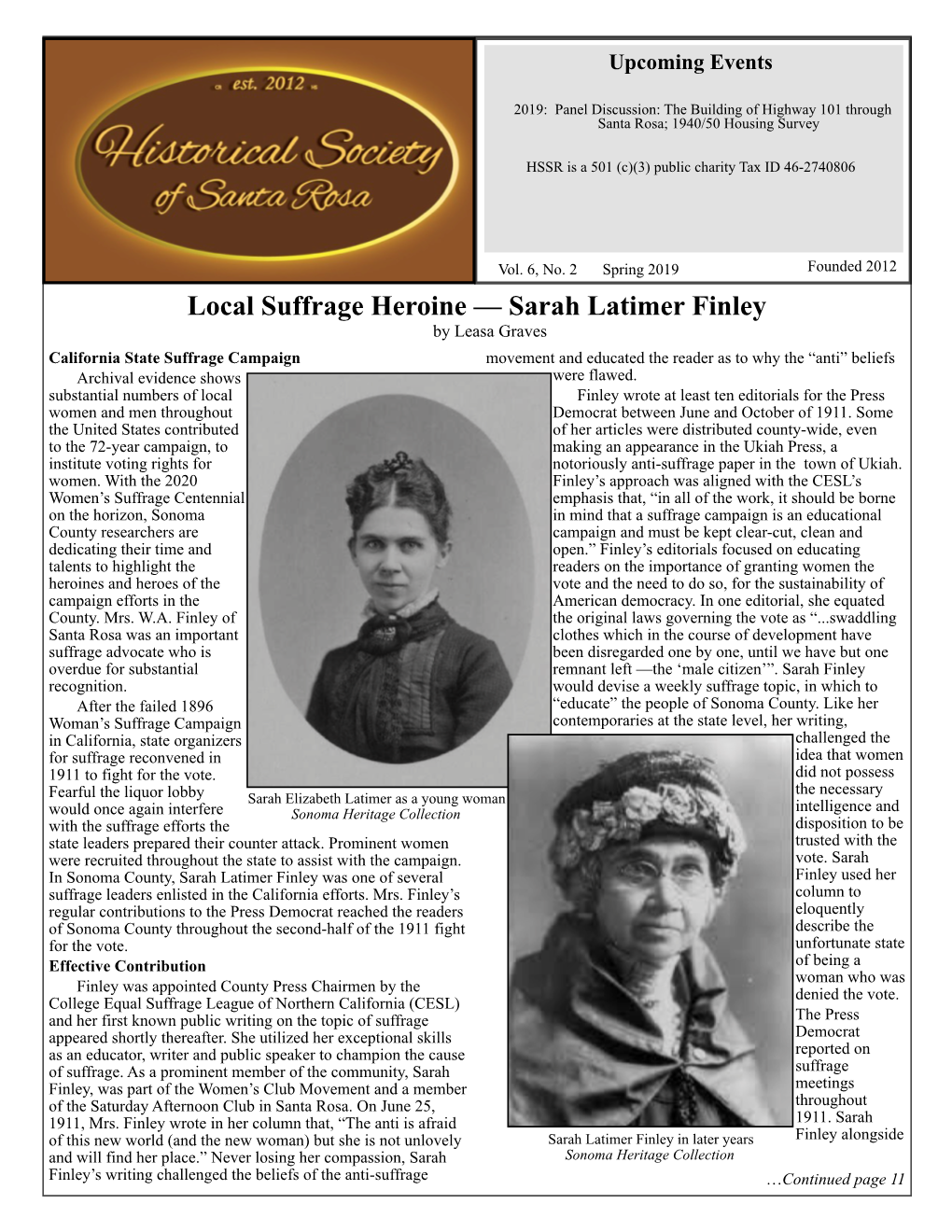 Local Suffrage Heroine — Sarah Latimer Finley