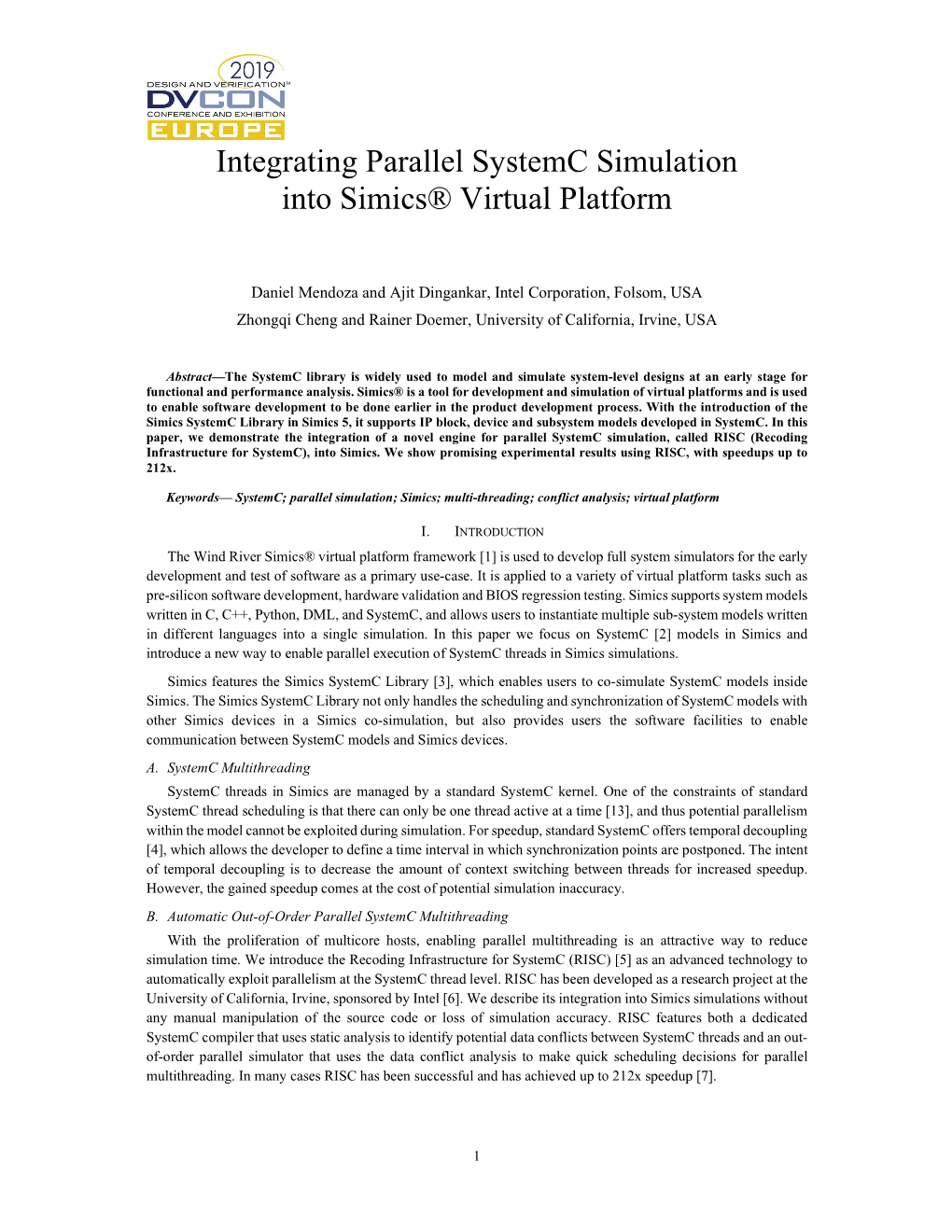 Integrating Parallel Systemc Simulation Into Simics(R) Virtual