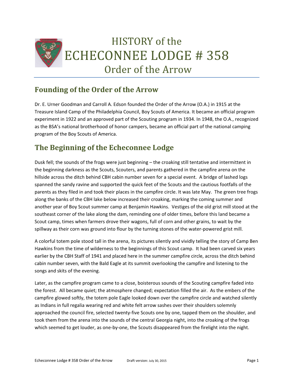 ECHECONNEE LODGE # 358 Order of the Arrow