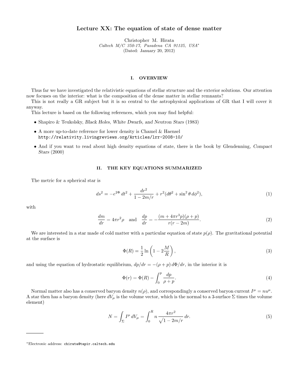 The Equation of State of Dense Matter