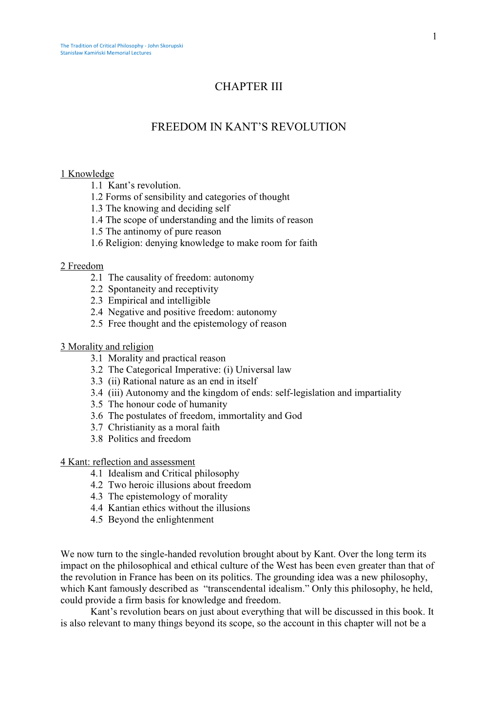 Chapter Iii Freedom in Kant's Revolution