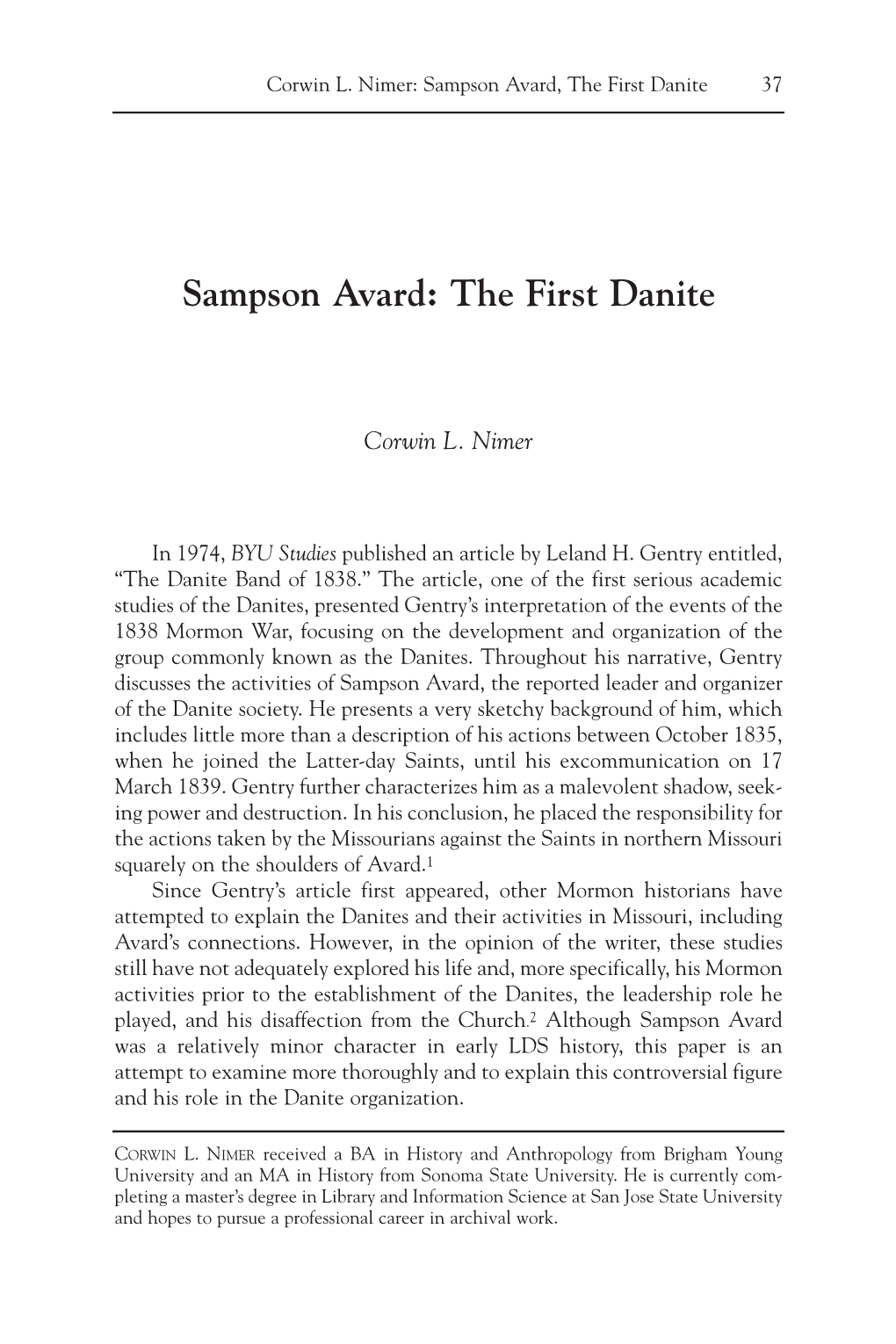 Sampson Avard: the First Danite