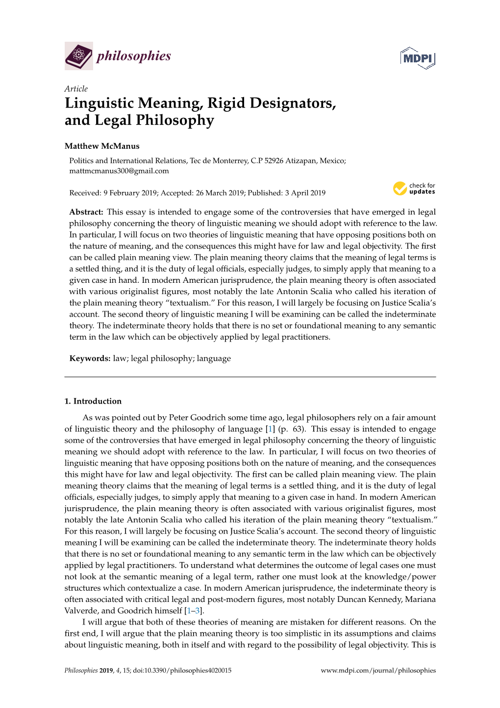 Linguistic Meaning, Rigid Designators, and Legal Philosophy