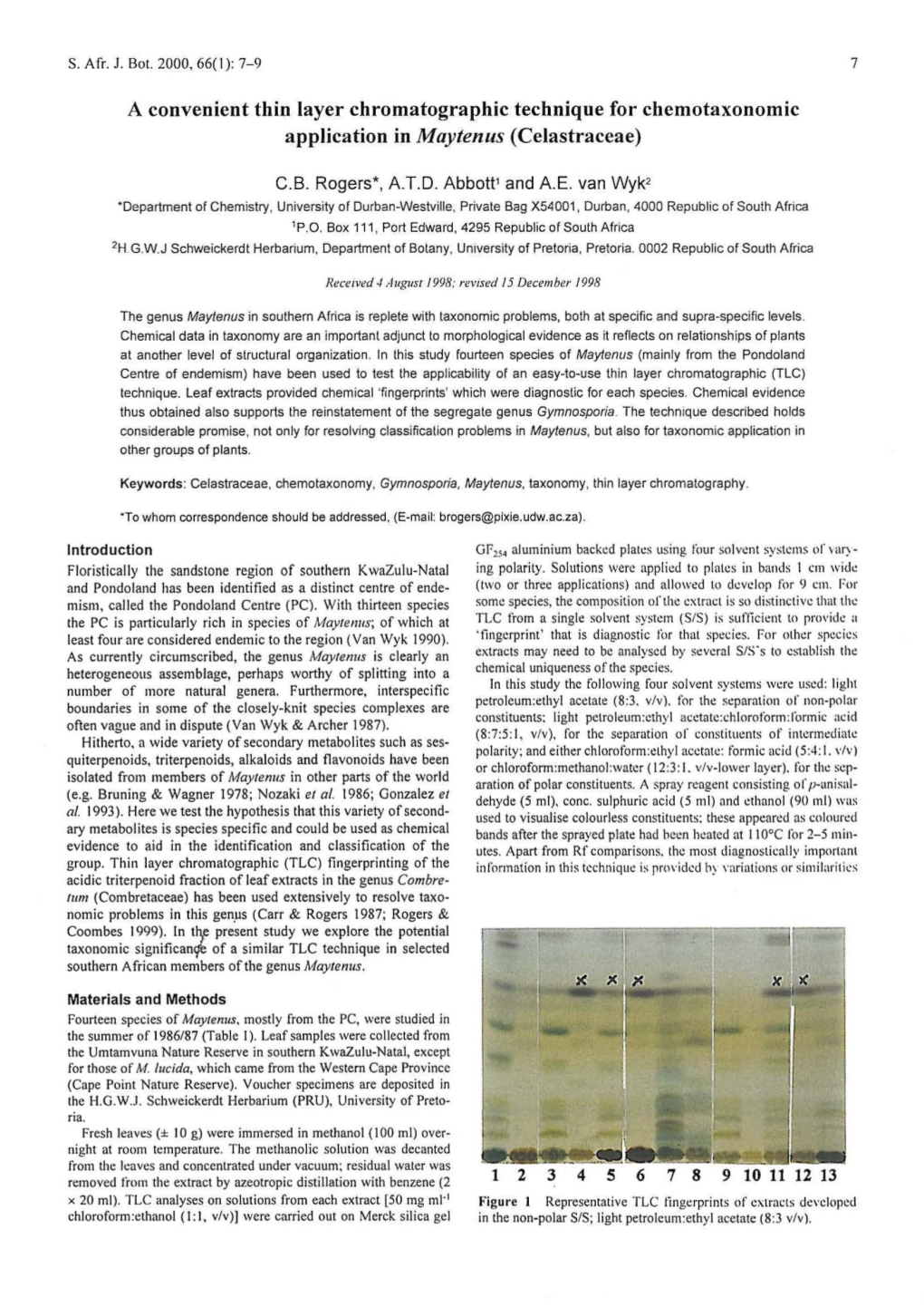 A Convenient Thin Layer Chromatographic Technique for Chemotaxonomic Application in Maytenus (Celastraceae)