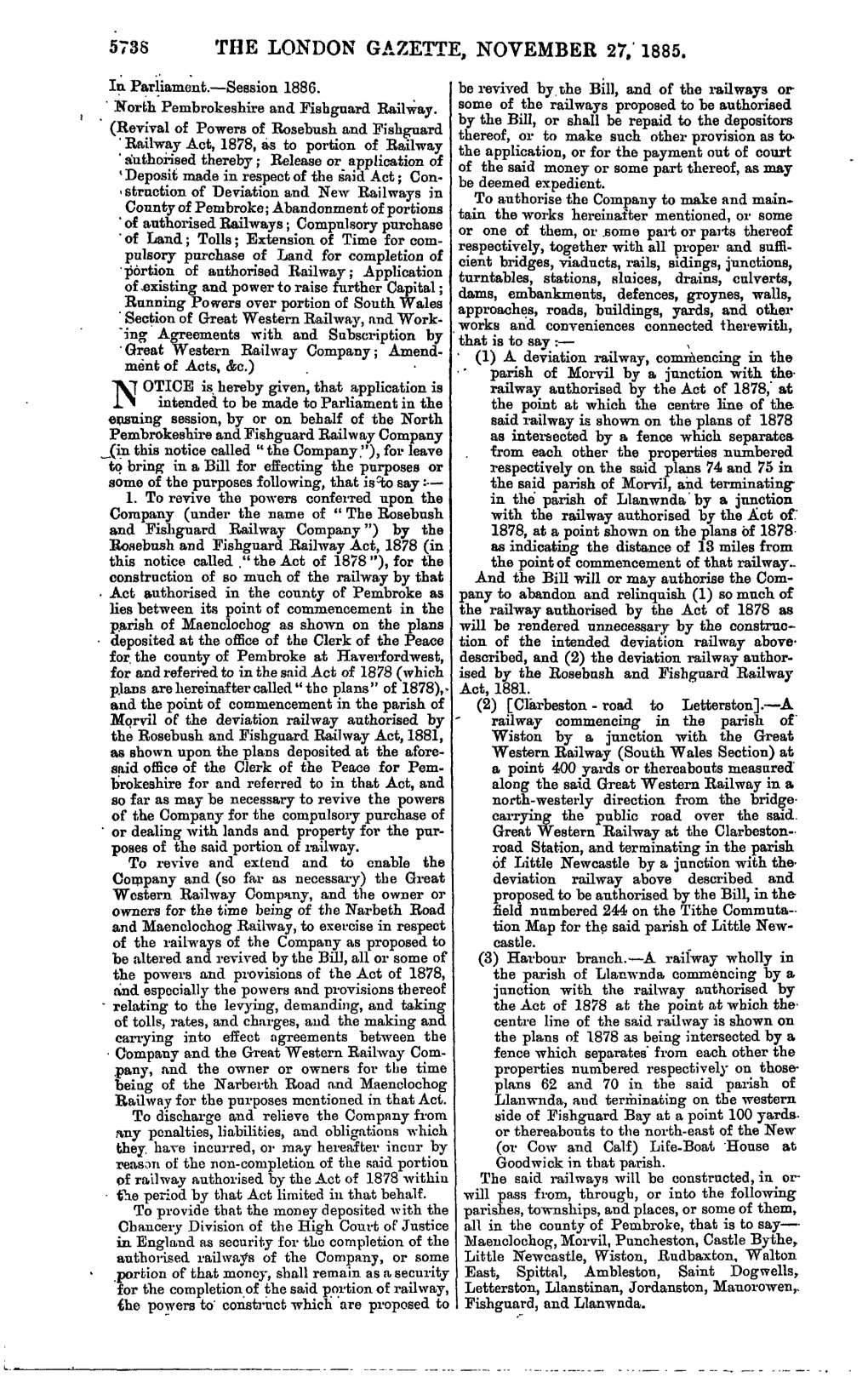 The London Gazette, November 27, 1885