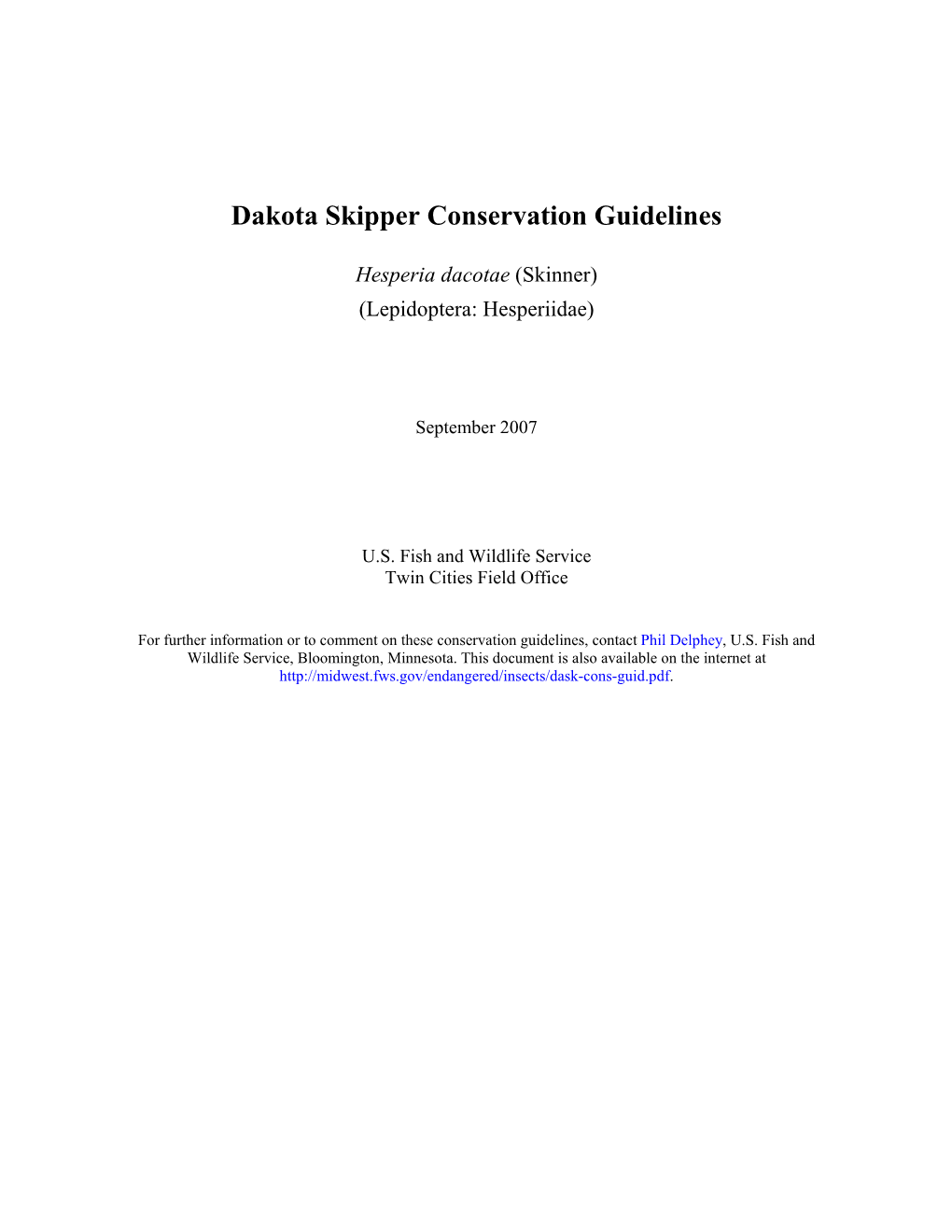 Dakota Skipper Conservation Guidelines