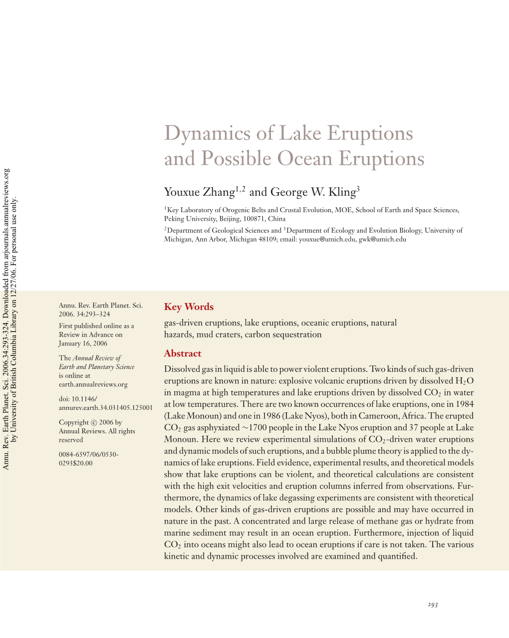 Dynamics of Lake Eruptions and Possible Ocean Eruptions