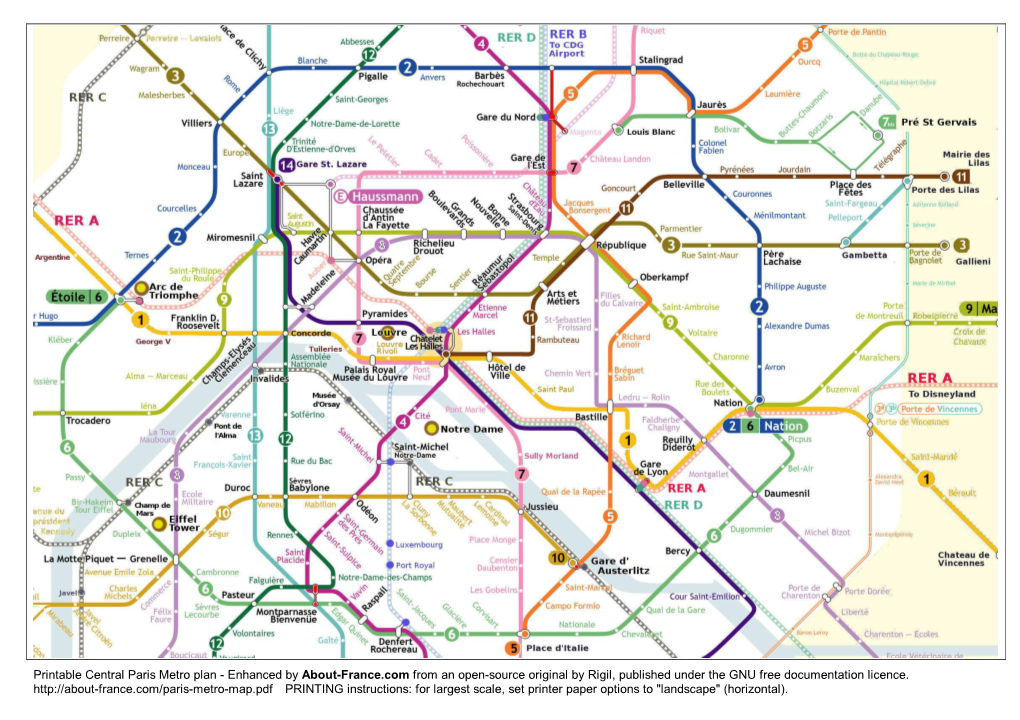 Printable Paris Metro
