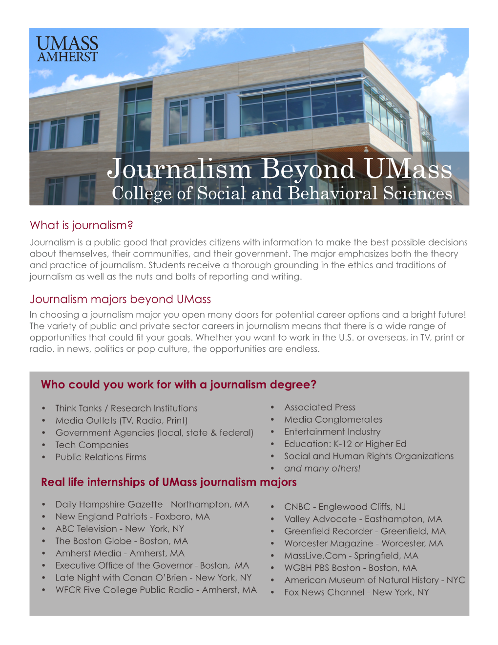 Journalism Beyond Umass College of Social and Behavioral Sciences