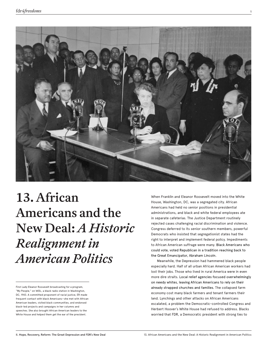 13. African Americans and the New Deal: a Historic Realignment in American Politics Fdr4freedoms 2