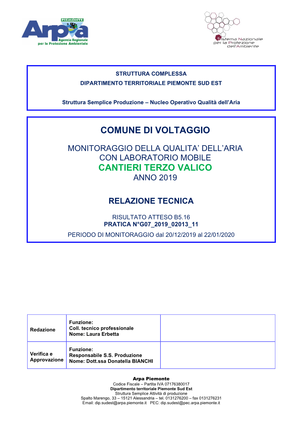 Relazione Qualità Aria Terzo Valico N. G07 2019 02013 11 Voltaggio Dic