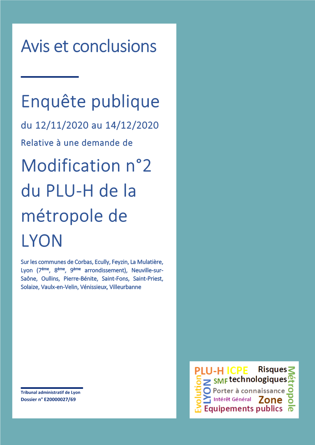 Avis Et Conclusions Enquête Publique Modification N°2 Du PLU-H De La Métropole De LYON