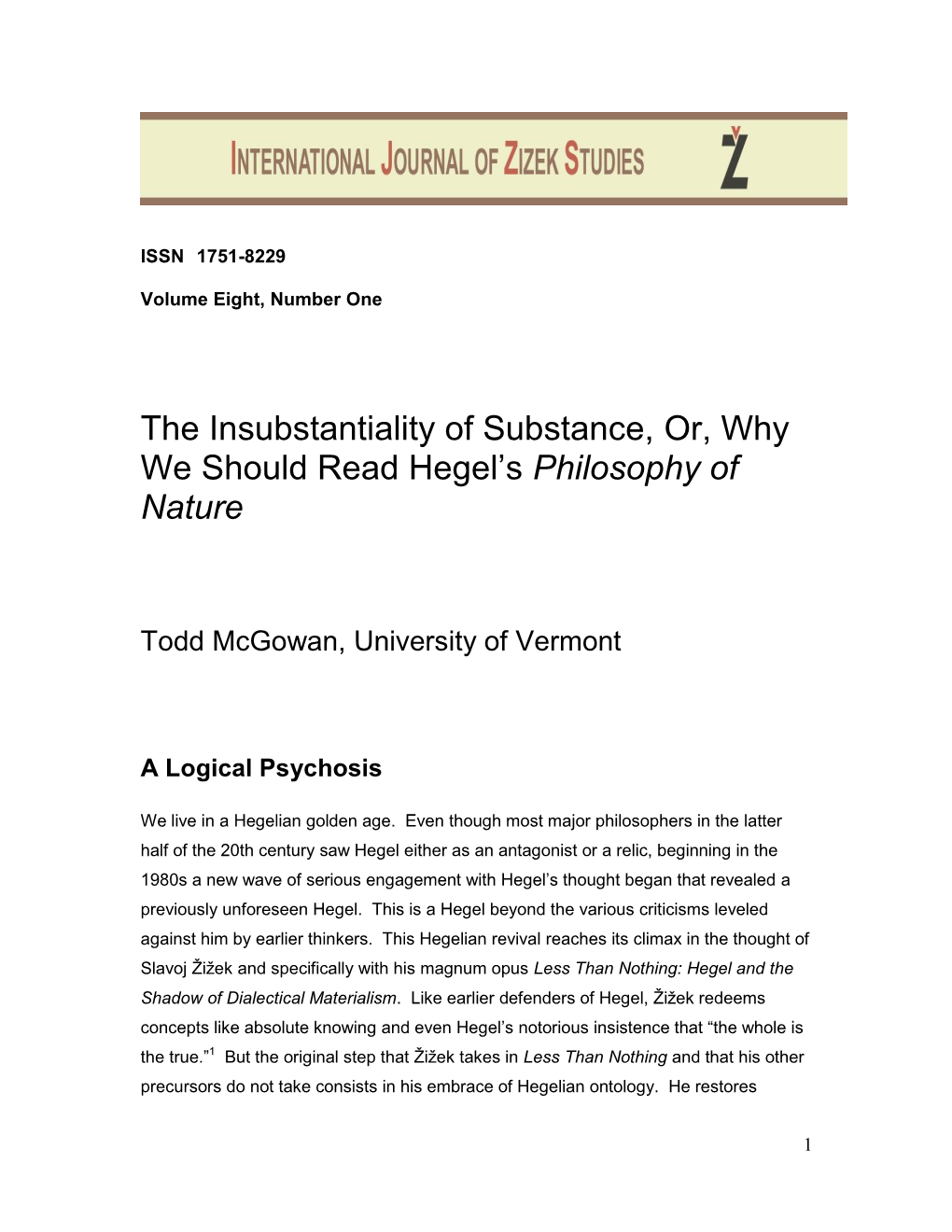 The Insubstantiality of Substance, Or, Why We Should Read Hegel's