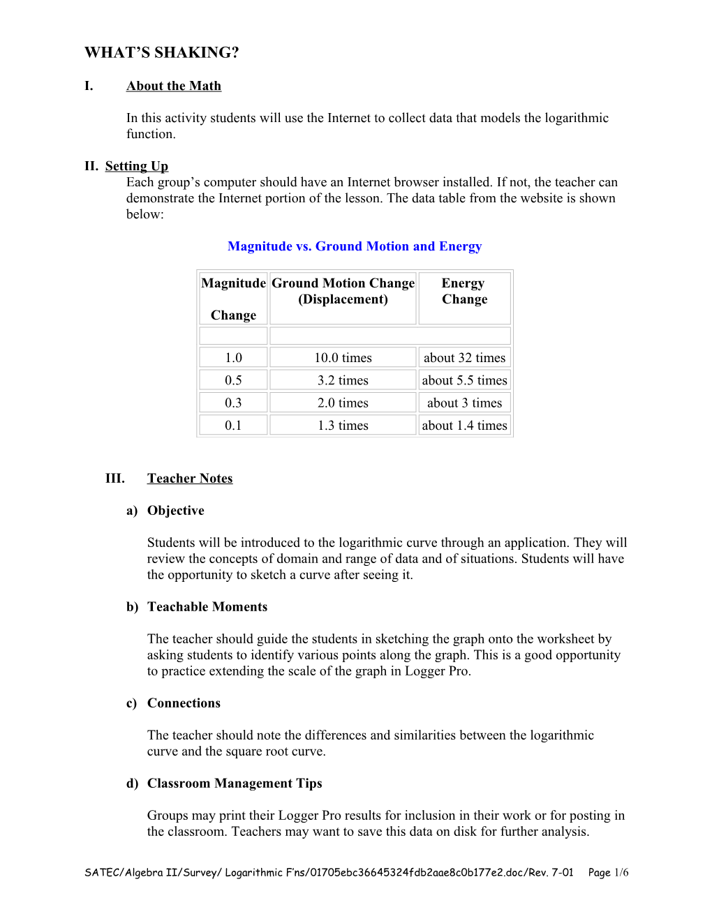 Magnitude Vs. Ground Motion and Energy