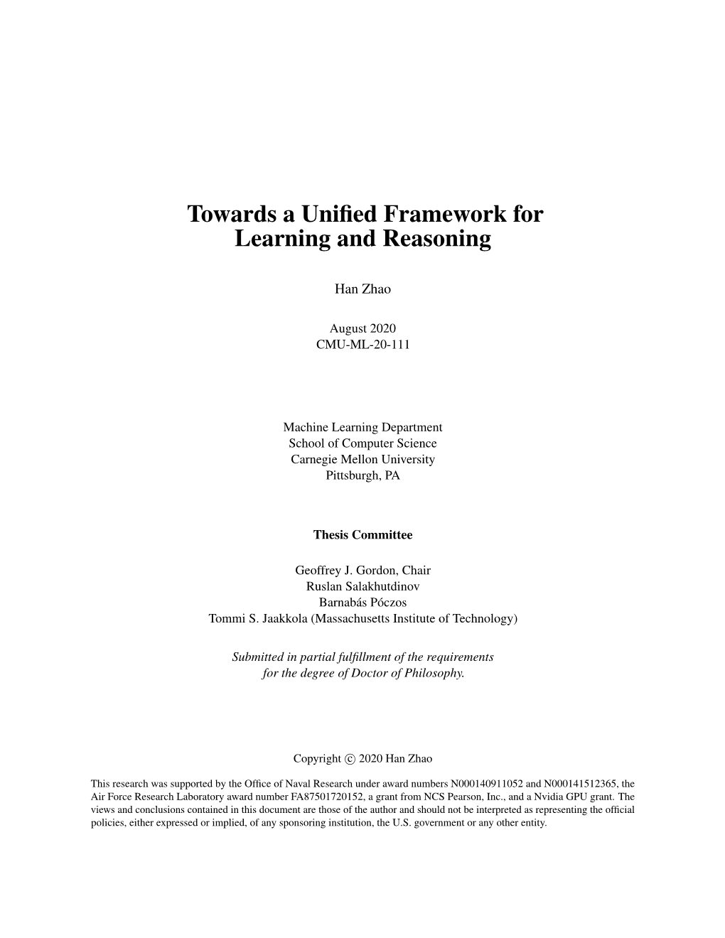 Towards a Unified Framework for Learning and Reasoning