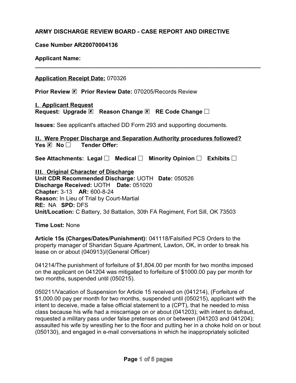 Army Discharge Review Board - Case Report and Directive s1