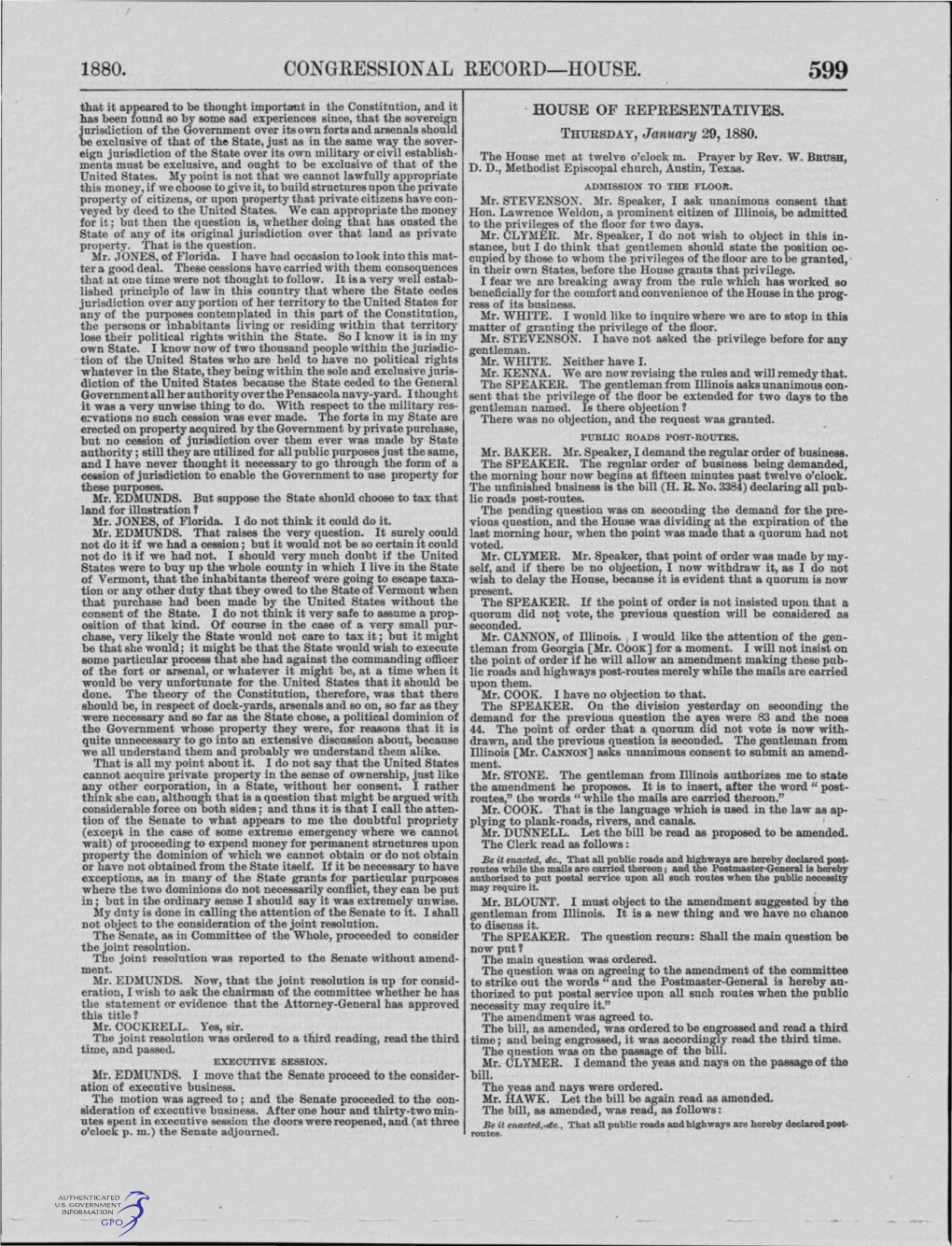 CONGRESSIONAL RECORD-HOUSE. 599 That It Appeared to Be Thought Important in the Constitution, and It · HOUSE of REPRESENTATIVES