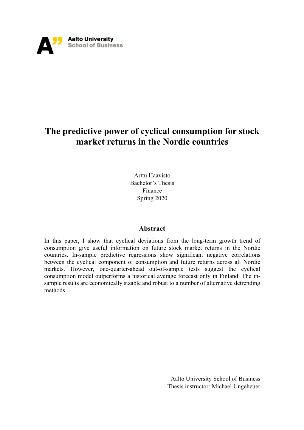 The Predictive Power of Cyclical Consumption for Stock Market Returns in the Nordic Countries