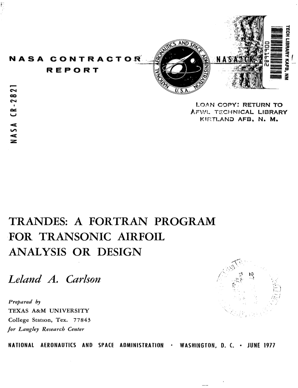 A FORTRAN PROGRAM ,FOR TRANSONIC AIRFOIL ANALYSIS OR DESIGN Q;“., , ....Jt>