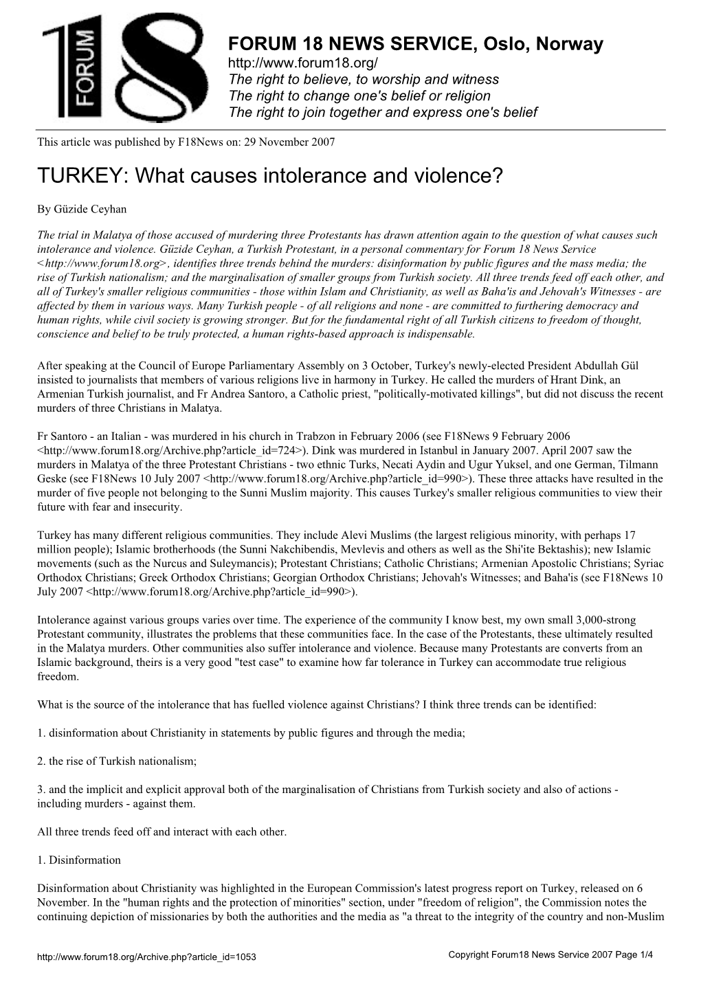 TURKEY: What Causes Intolerance and Violence?